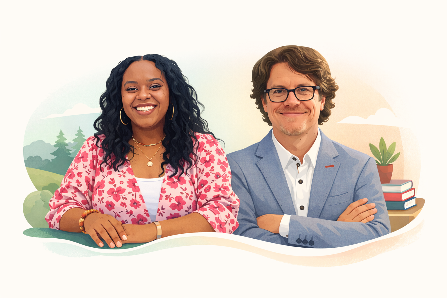 Illustrative style Image of LaTonya Demps and David Kitchings